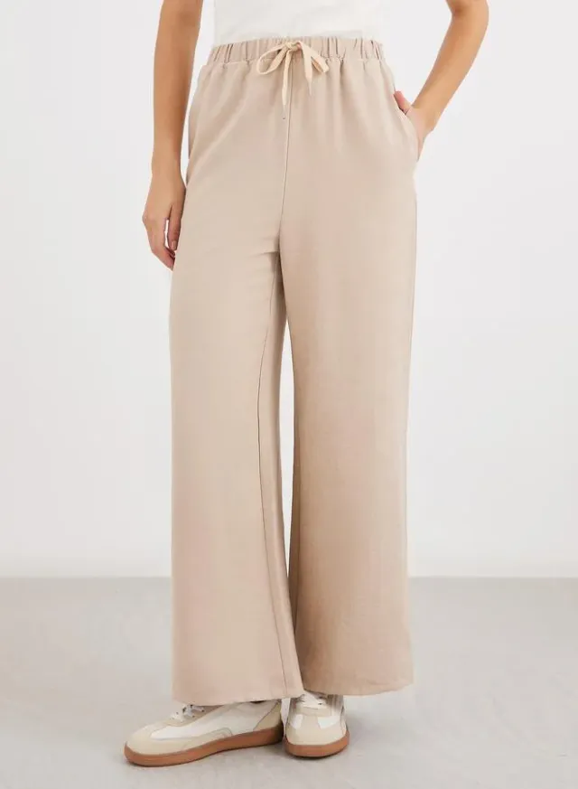 Women's Drawstring Wide Leg Pants Beige – image 2