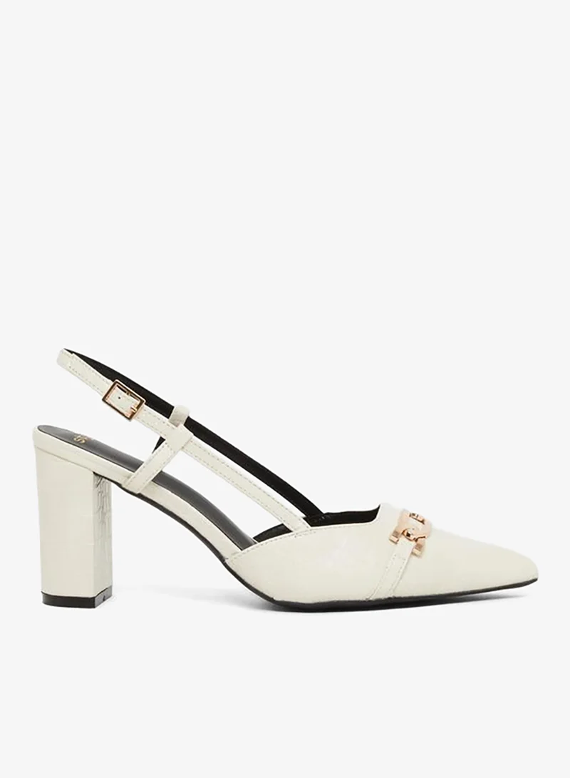 Croc Textured Slingback Shoes Beige