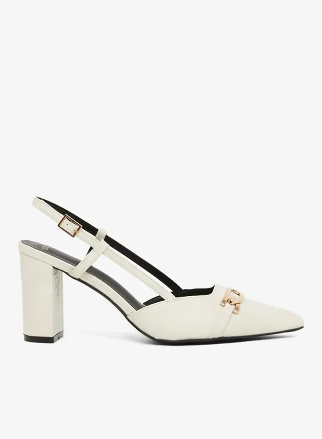 Croc Textured Slingback Shoes Beige