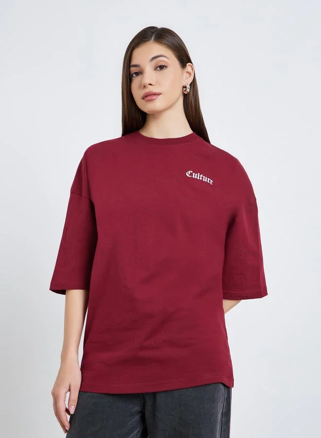 Women's Graphic Print Oversized T-Shirt Burgundy