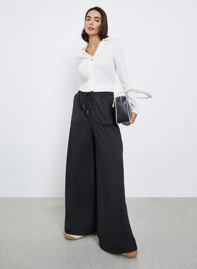 Women's Wide Leg Drawstring Joggers Black