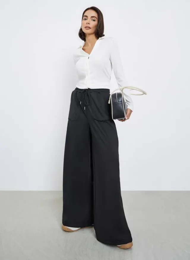 Wide Leg Drawstring Joggers Grey