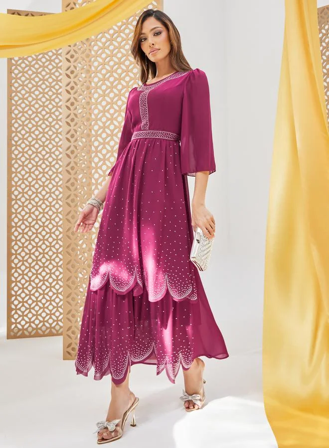 Tiered Chiffon Dress Deep Rose