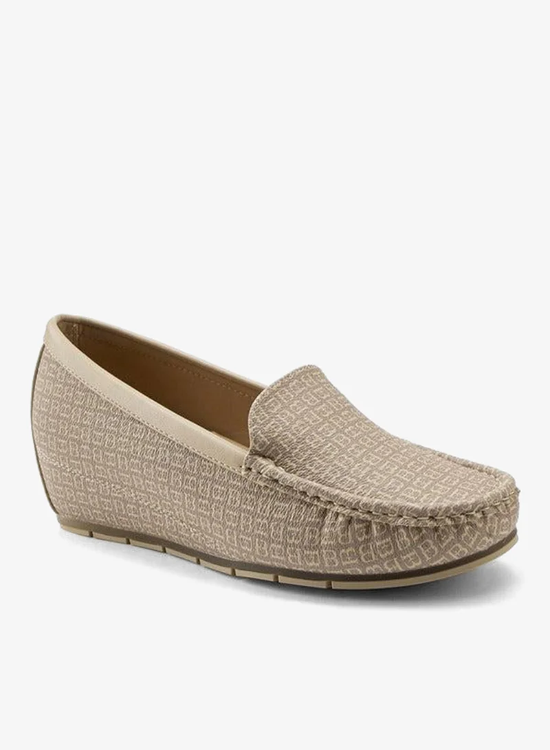 Monogram Print Wedge Loafers Light Beige