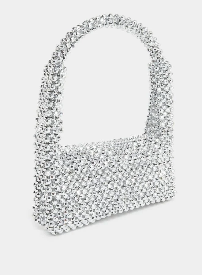 Silver Beaded Evening Handbag