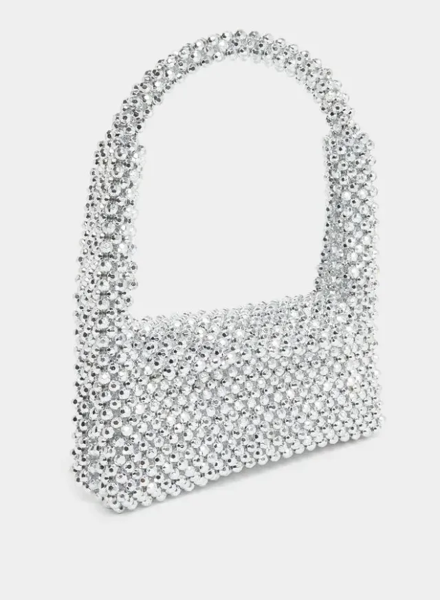 Silver Beaded Acrylic Evening Handbag for Women