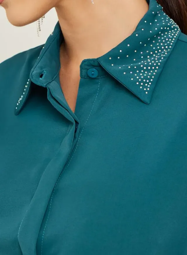 Embellished Shirt & Trousers Set Teal – image 4
