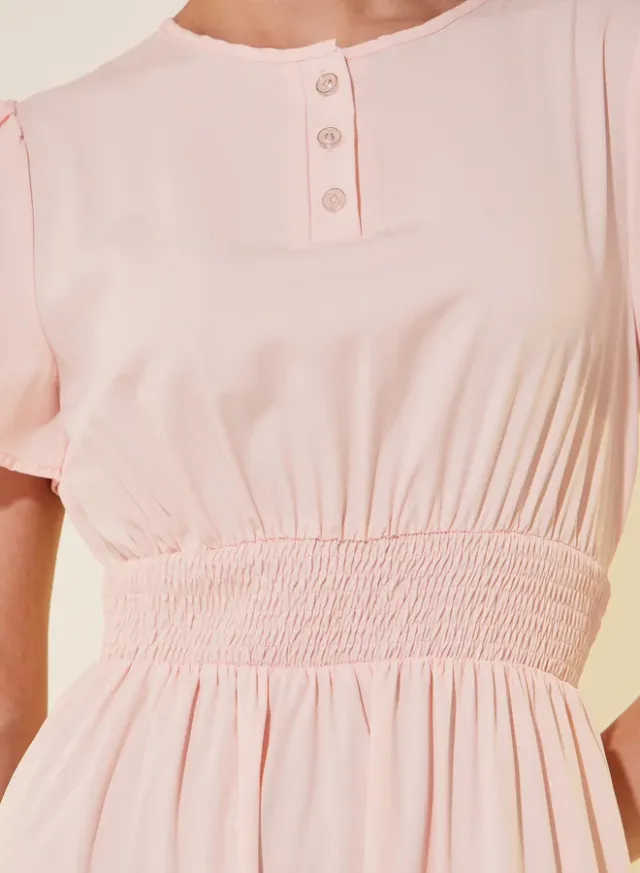 Light Pink Cotton Maxi Dress with Smocked Waist and Short Sleeves – image 4