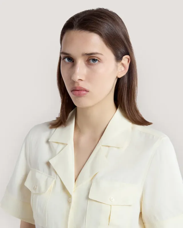 Pale Yellow Cotton Midi Shirt Dress for Women – image 4