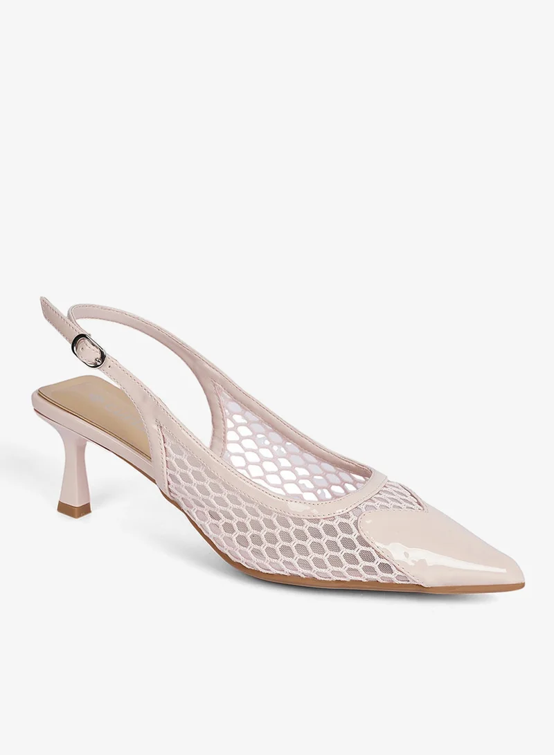 Mesh Slingback Mid-Heel Mules Pale Beige