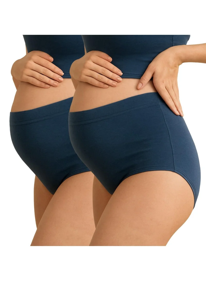 2-Pack High Waist Bamboo Cotton Pregnancy Panties Blue