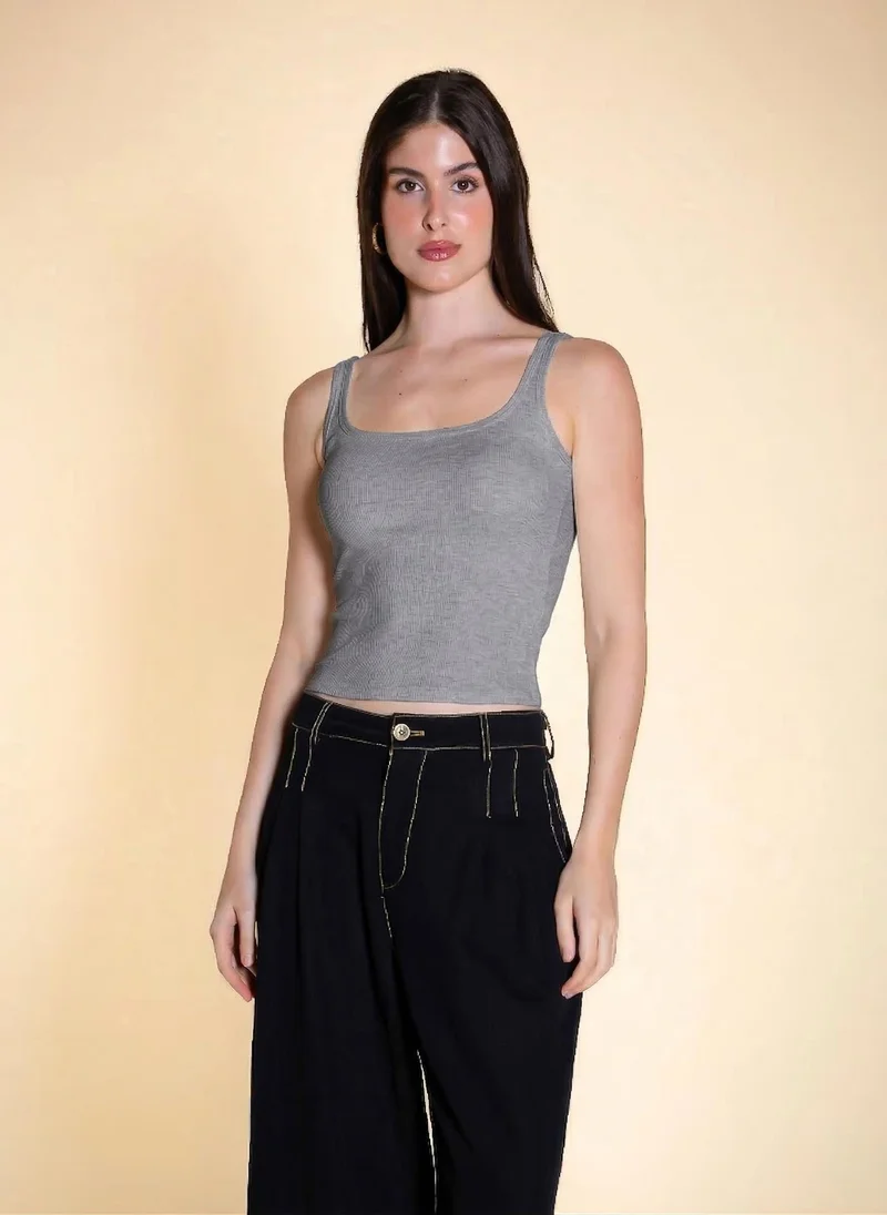 Padded Wide Strap Top Grey