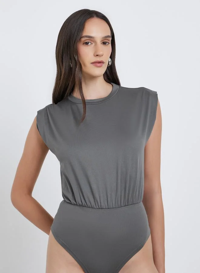 Styli Round Neck Sleeveless Bodysuit Grey