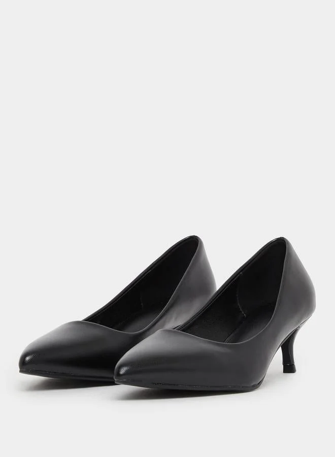Pointed-Toe Kitten Heel Court Shoes Black