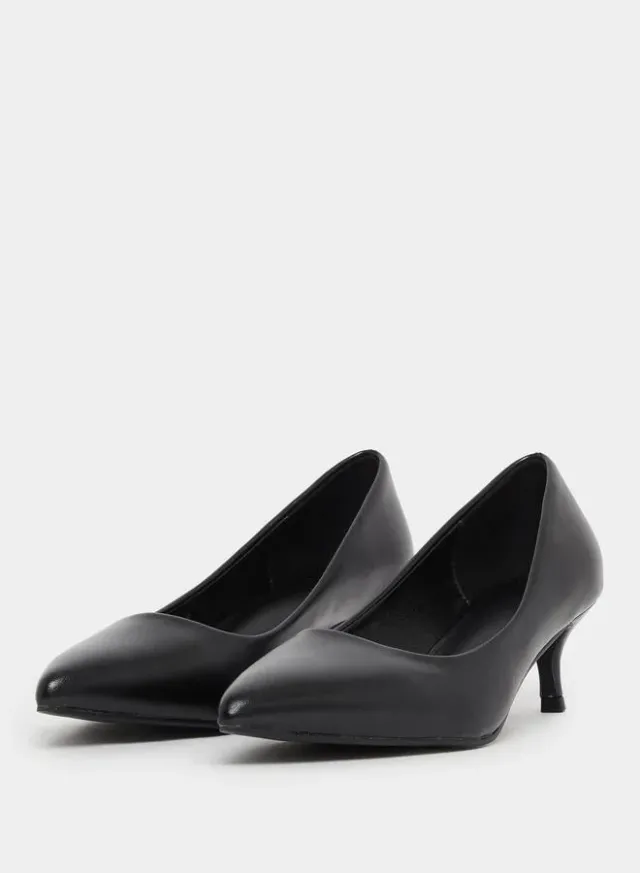 Pointed Toe Kitten Heel Court Shoes Black – image 2