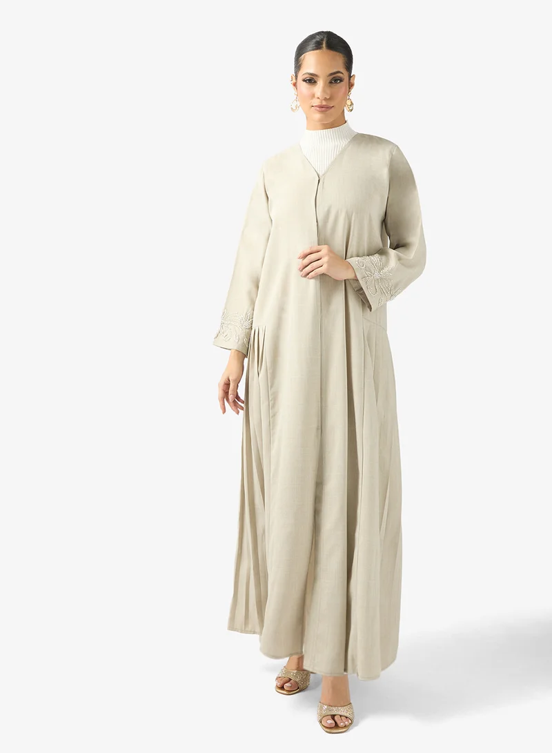 Embroidered Sleeve Abaya with Sheila Grey
