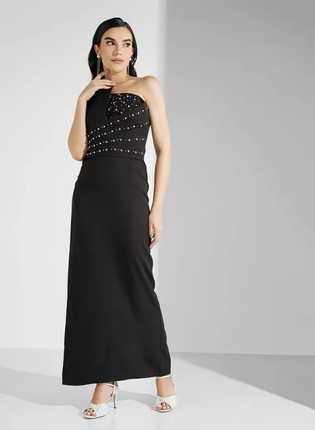 Black One-Shoulder Maxi Evening Dress - Fit & Flare Style – image 5
