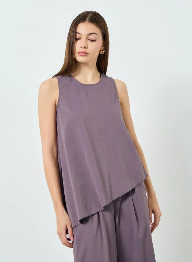 Women's Asymmetric Hem Top and Pants Set Grey
