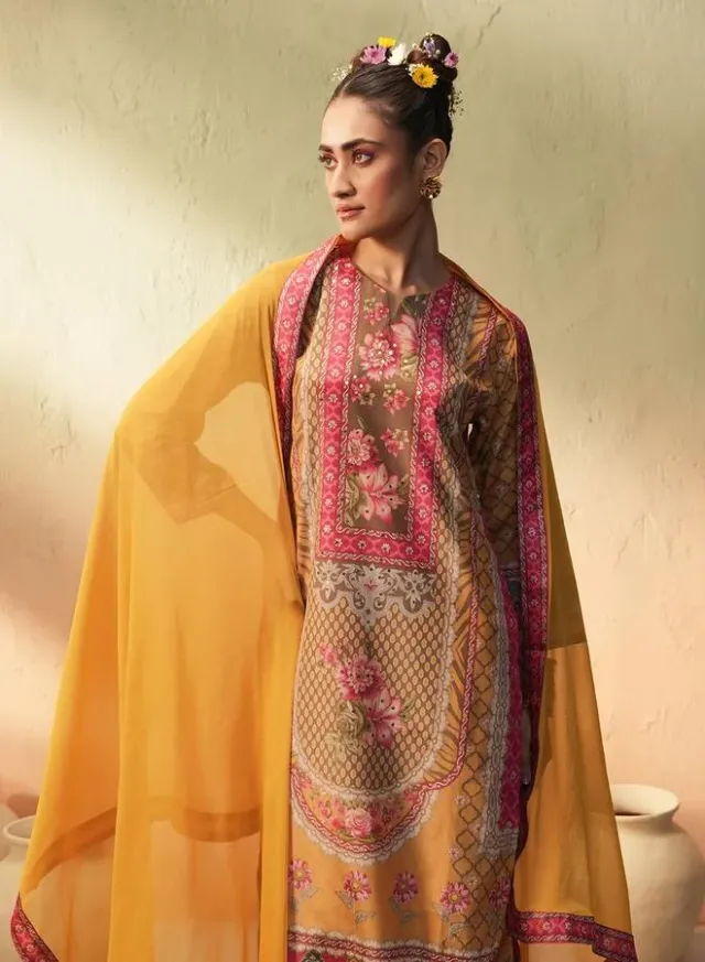 Women's Printed Chinon Straight Fit Kurta Set with Palazzo Bottoms – image 5