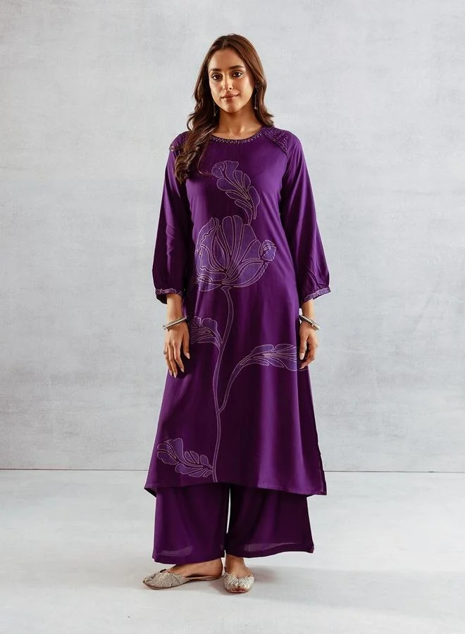 Women's Printed Rayon Kurta Palazzo Set Deep Purple