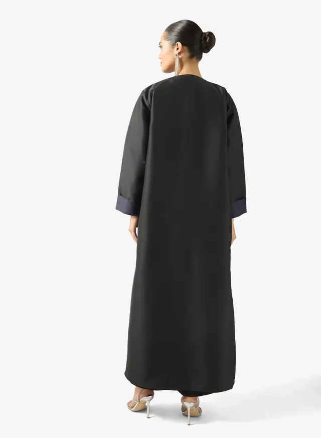 Black Crepe Abaya with Double Lapel and Sheil - Ramadan Style – image 2