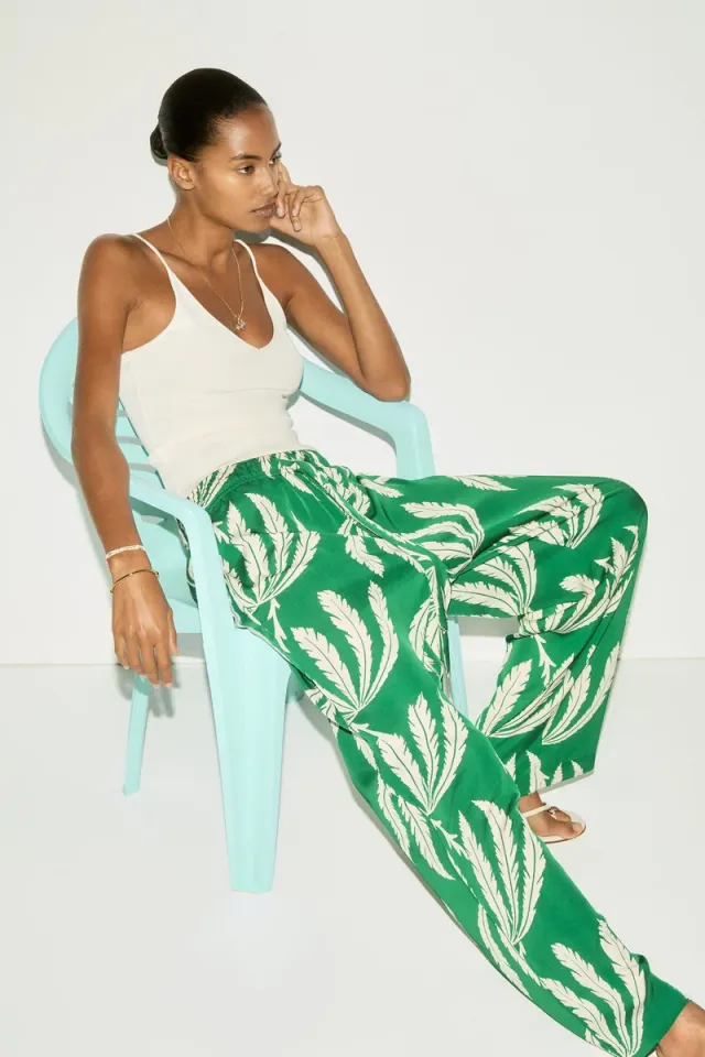 Green Floral Print Wide-Leg High-Rise Drawstring Trousers – image 6