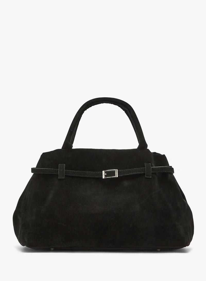 Suede Tote Bag With Buckle