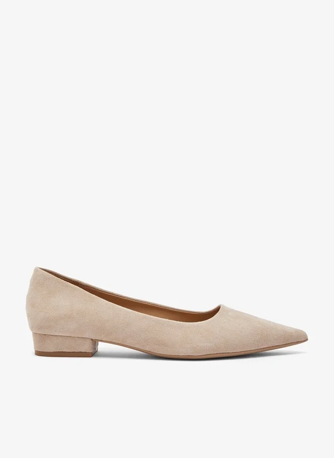 Suede Block Heel Ballet Flats Beige