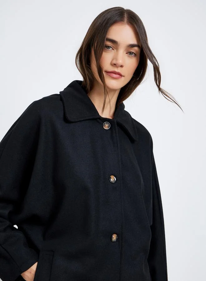 Styli Oversized Longline Button Coat Black