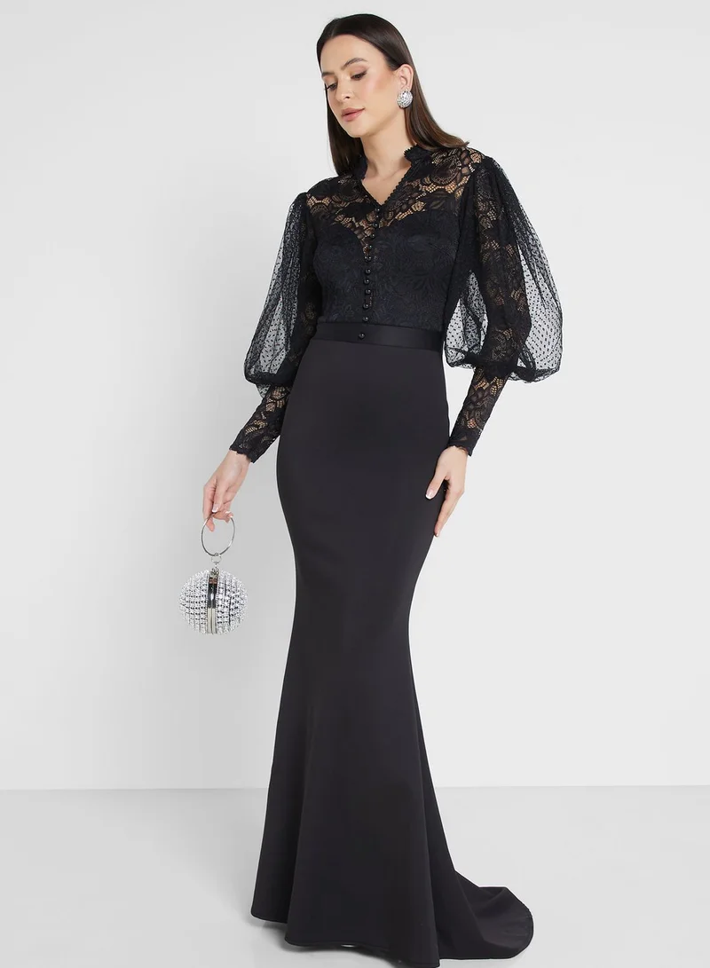 Lace Bodice Maxi Dress Black