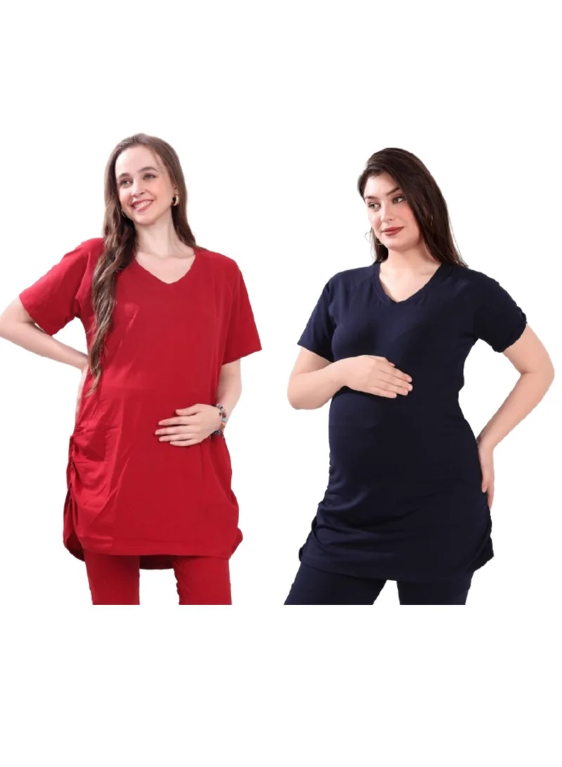 TUMMY Pack of 2 Maternity T-shirts Red and Blue