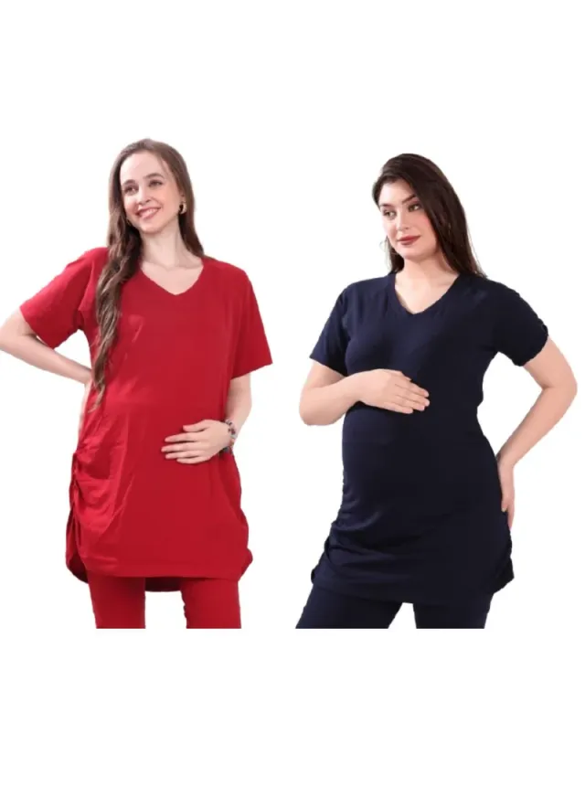 TUMMY Pack of 2 Maternity T-shirts Red and Blue
