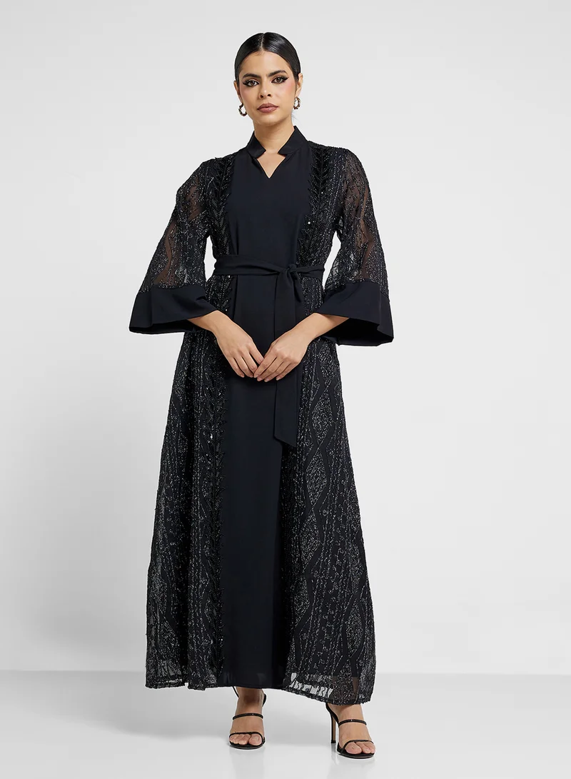 Embroidered Jalabiya Black