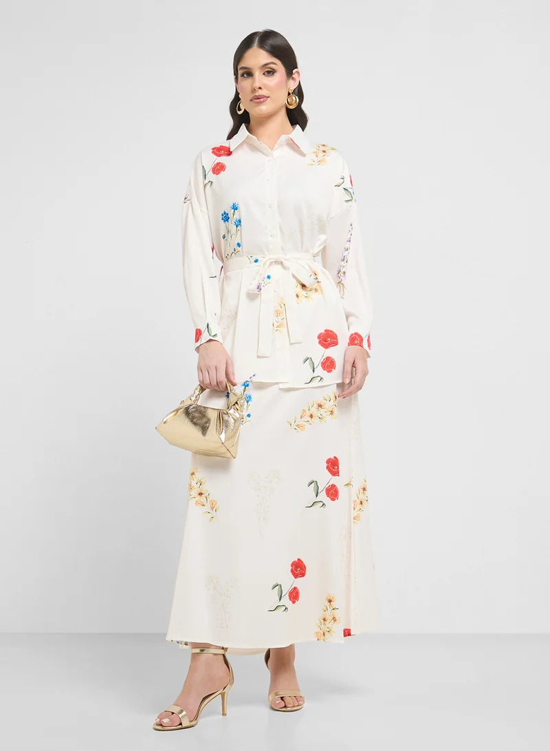 Floral Print Dress Beige