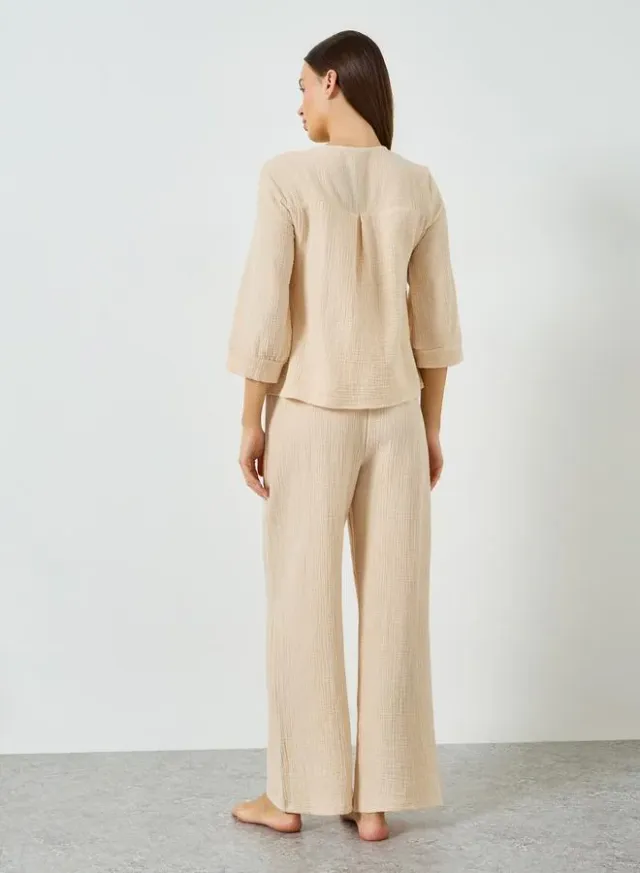 Cotton Gauze Tie Front Wide Leg Pyjama Set – image 5