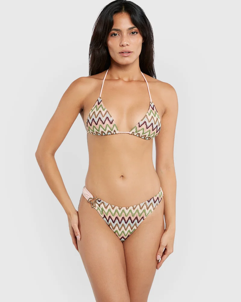 Isla & Evie Crochet Triangle Bikini Top Pale Khaki