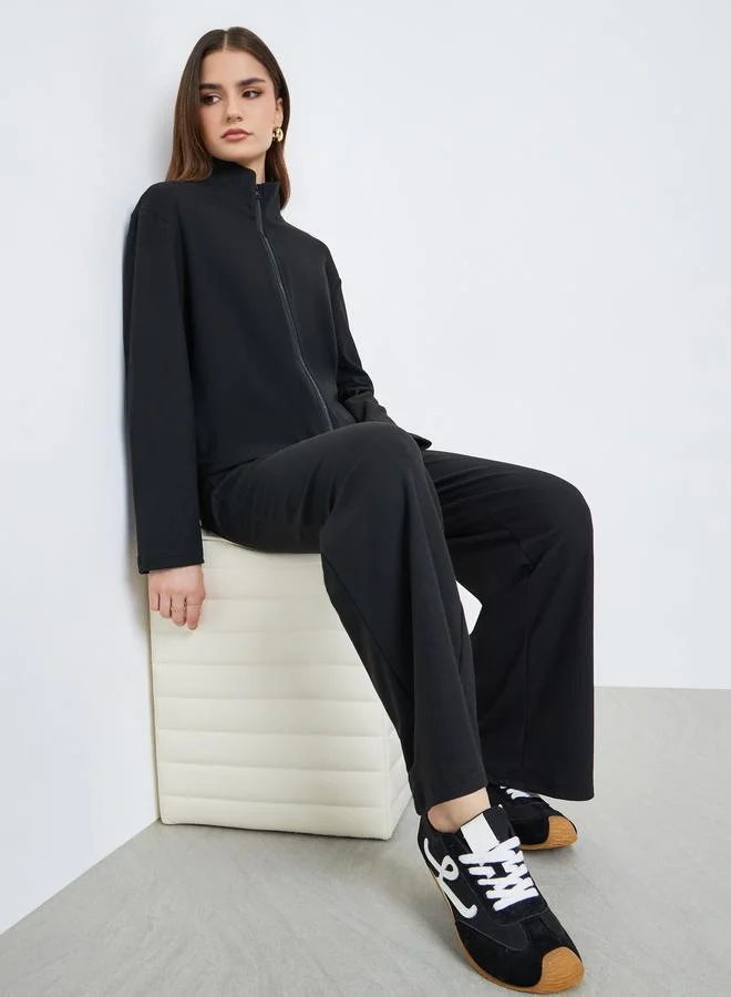 Women's Zip-Up Knit Jacket and Pants Set Black