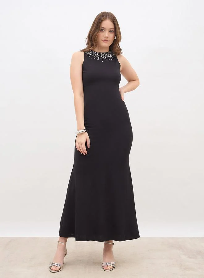 Embellished A-Line Maxi Dress Black