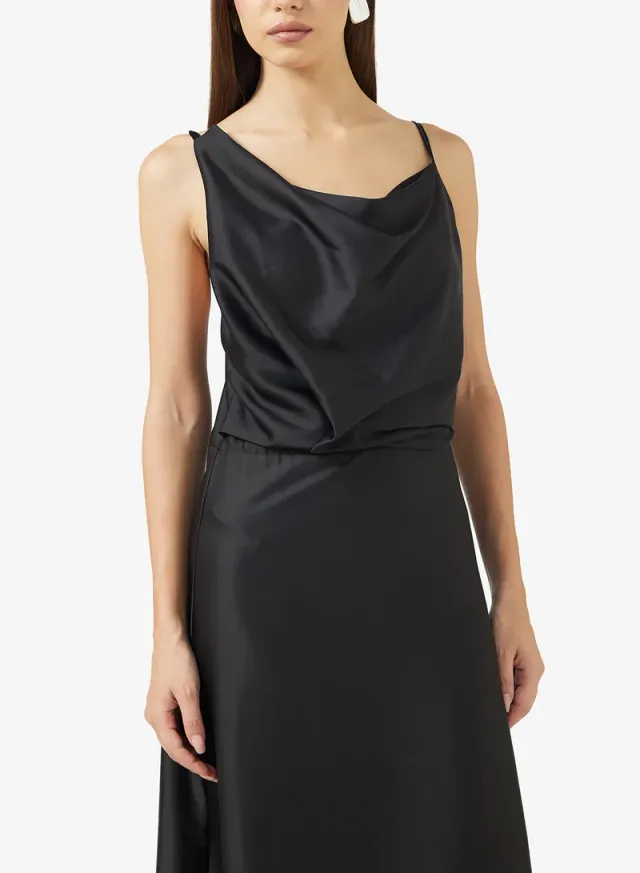 Ella Black Maxi Slip Dress - Cowl Neck, Sleeveless, Solid – image 3