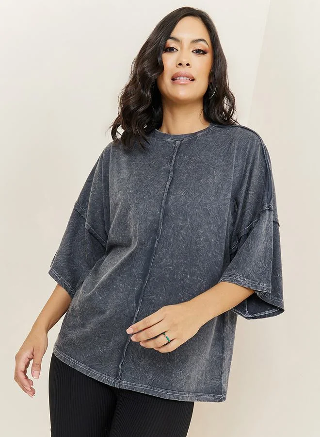 Oversized Exaggerated Sleeve Washed T-Shirt Grey