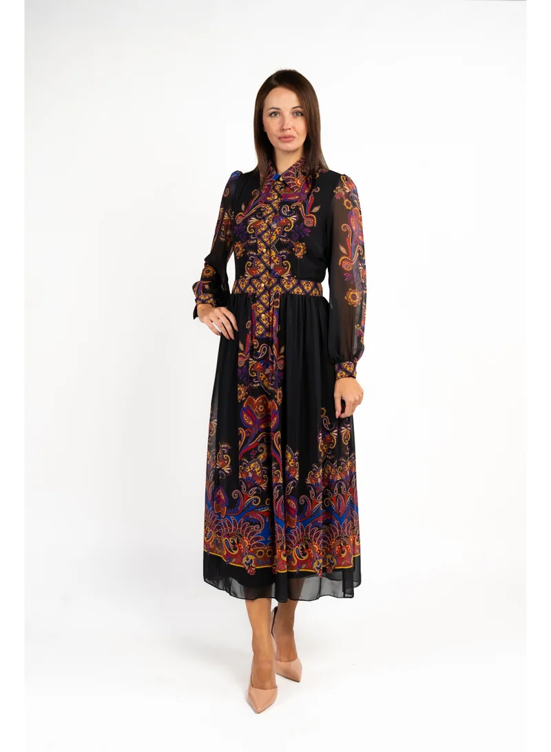Paisley Print Shirt Dress - Black