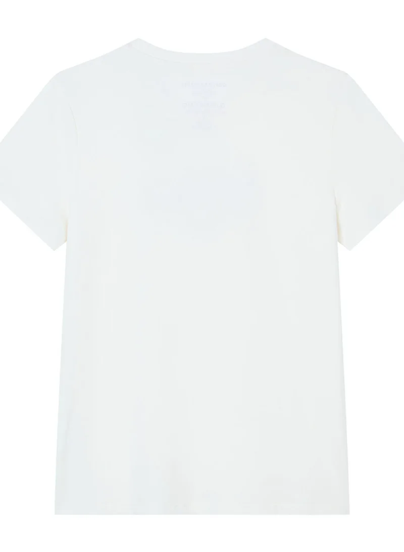 تيشيرت نسائي قطن مطبوع بياقة دائرية أبيض