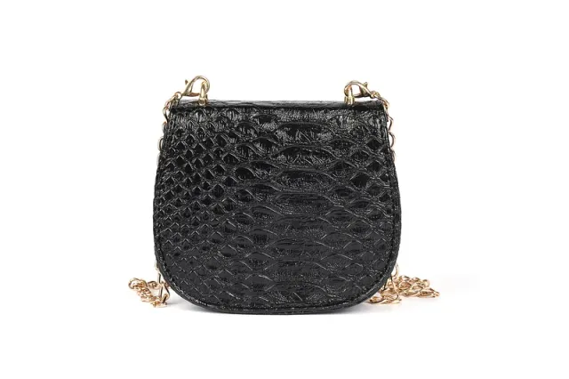 Small Modern Embossed Bag with Golden Lock Black – image 4