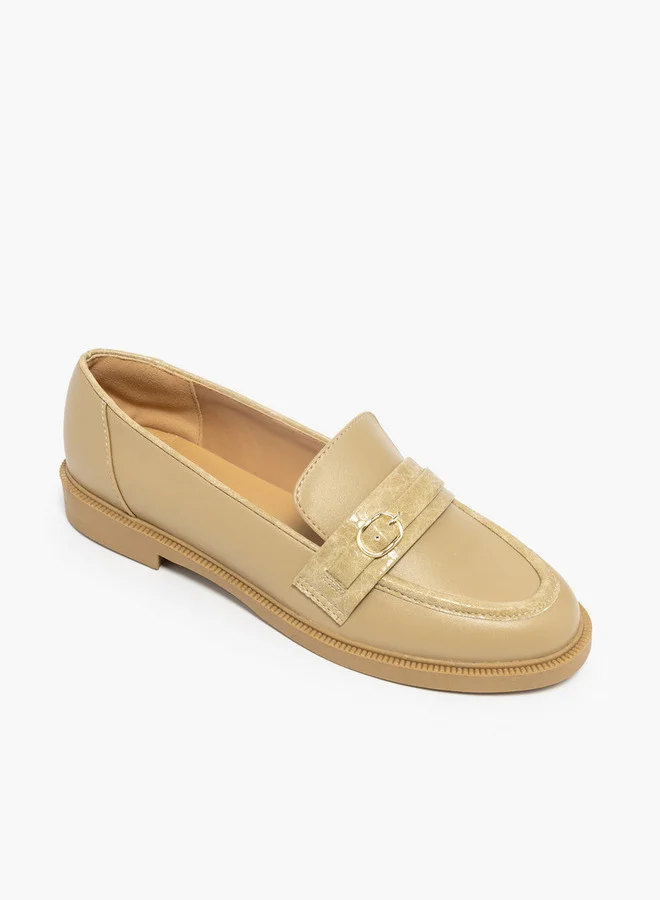 Buckle Accent Slip-On Loafers Pale Khaki