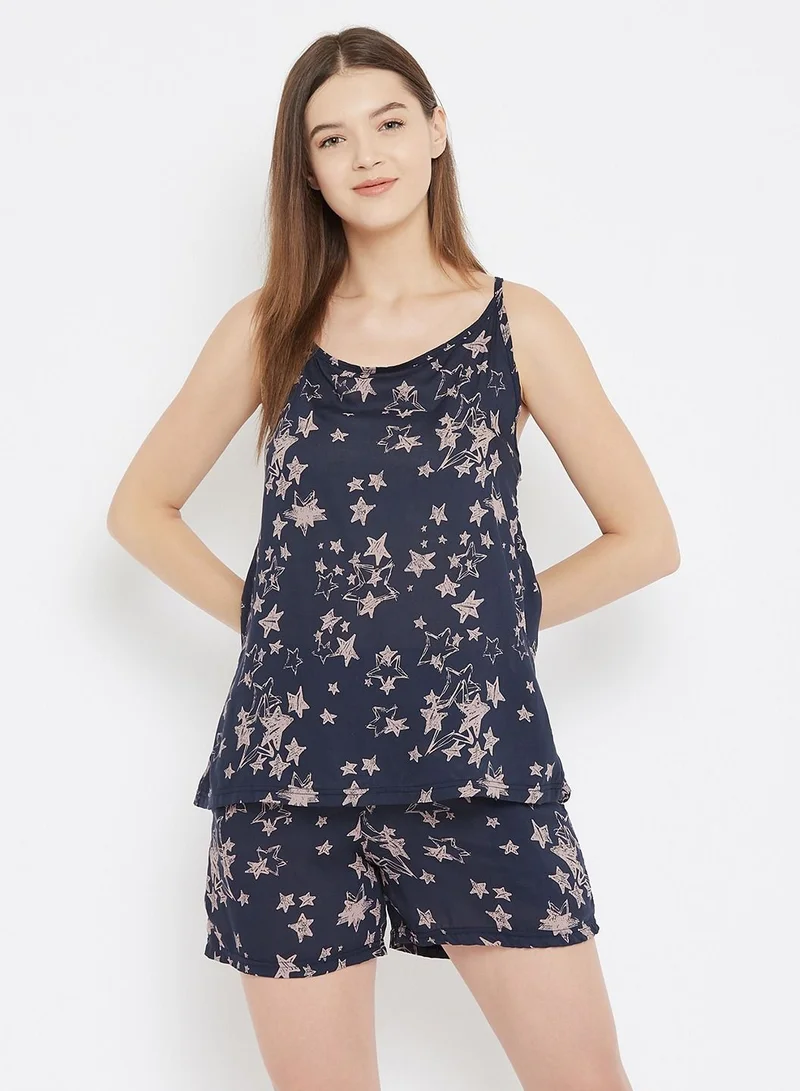 Clovia طقم Cami وشورت بطبعة نجوم أزرق