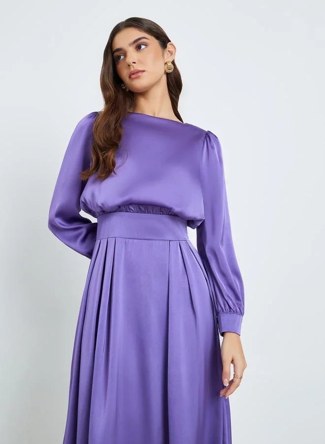 Women's Pleated A-Line Maxi Dress Purple