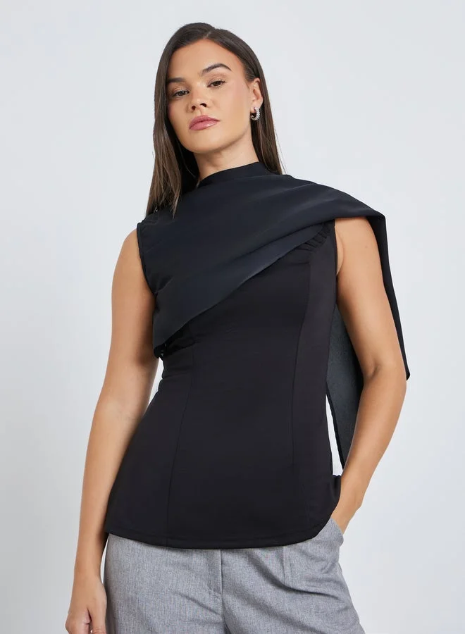 Styli Sleeveless Draped Detail Top Black