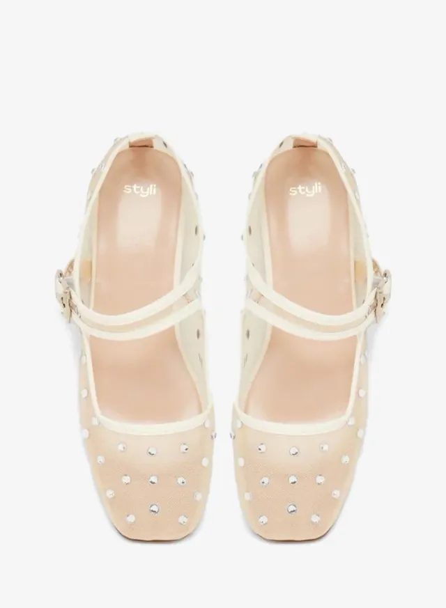 Polka Dot Embellished Ballerina Beige – image 5