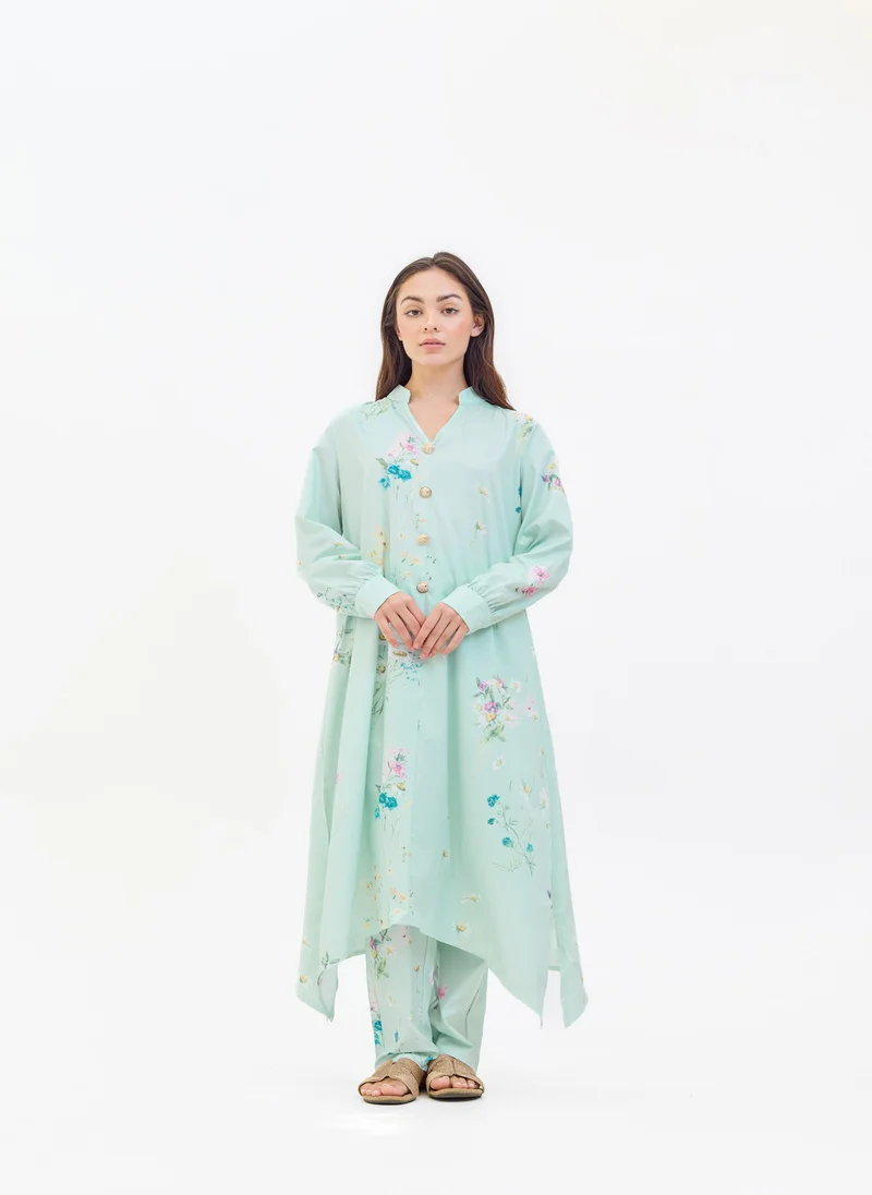 Mint Floral Two-Piece Suit Light Steel Blue