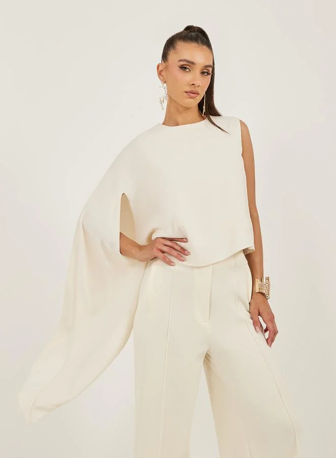 Cape Sleeve Regular Fit Top Beige